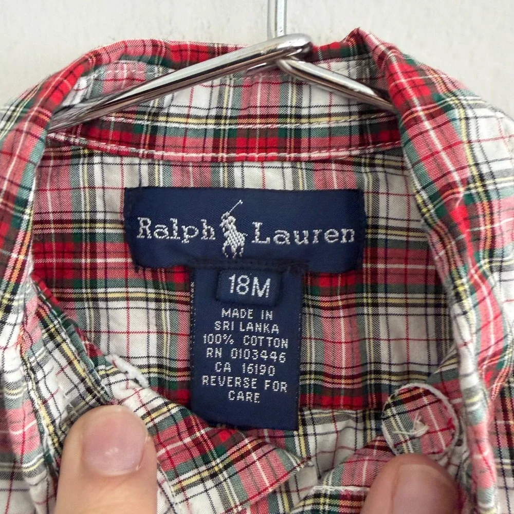 Ralph Lauren Boys 18M Red Plaid Button Down Shirt Long Sleeve Cotton